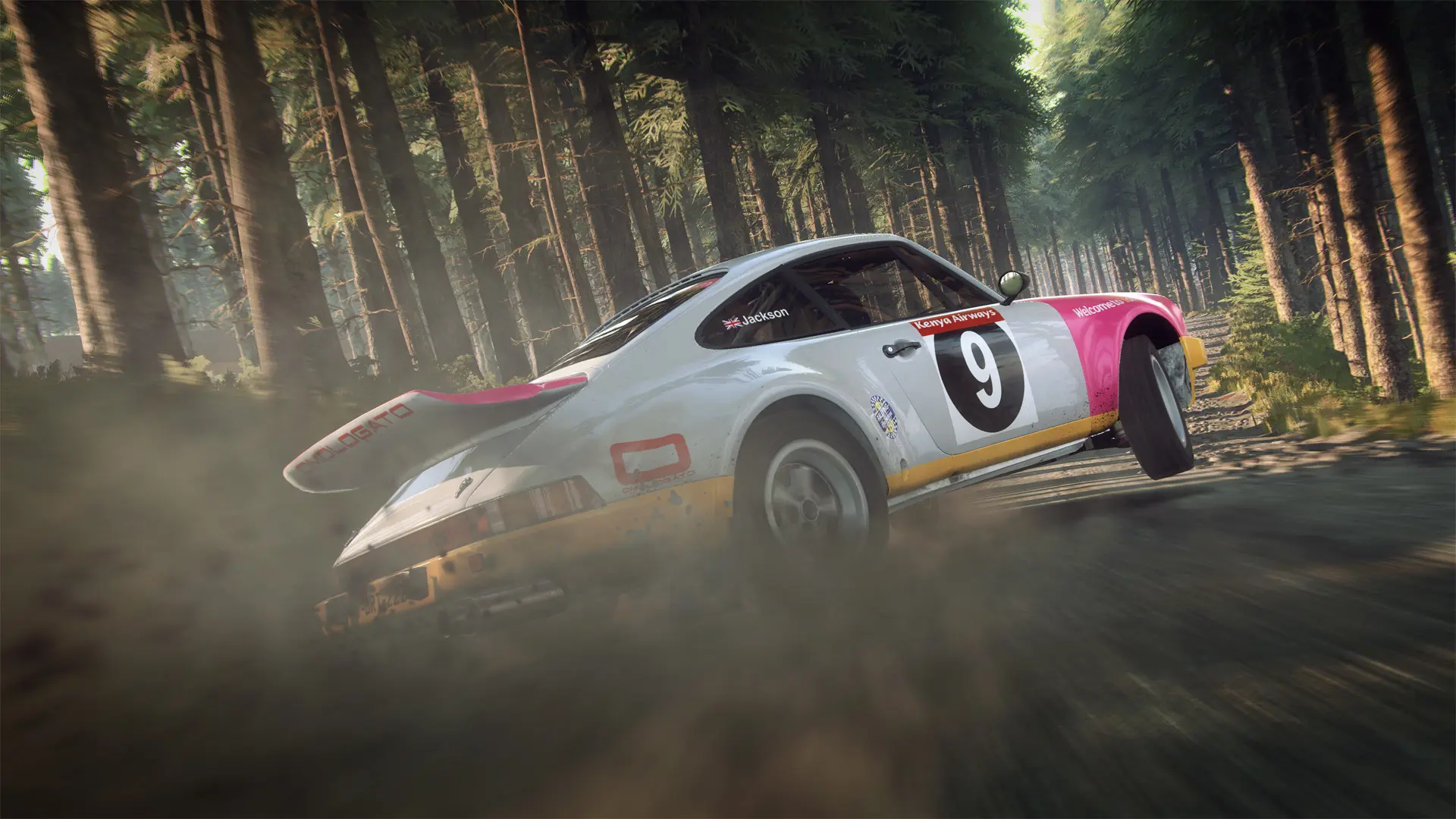 A porsche drifts around a dirt bend in Dirt Rally 2.0