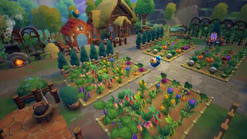 A farm full of crops in Fae Farm.