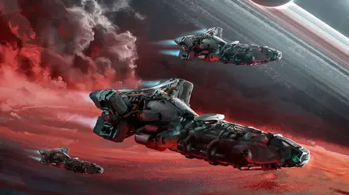 Ships from the Crimson Fleet in Starfield.