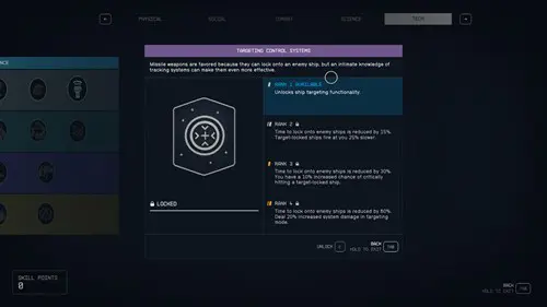 Starfield screenshot showing the Targeting Control Systems skill