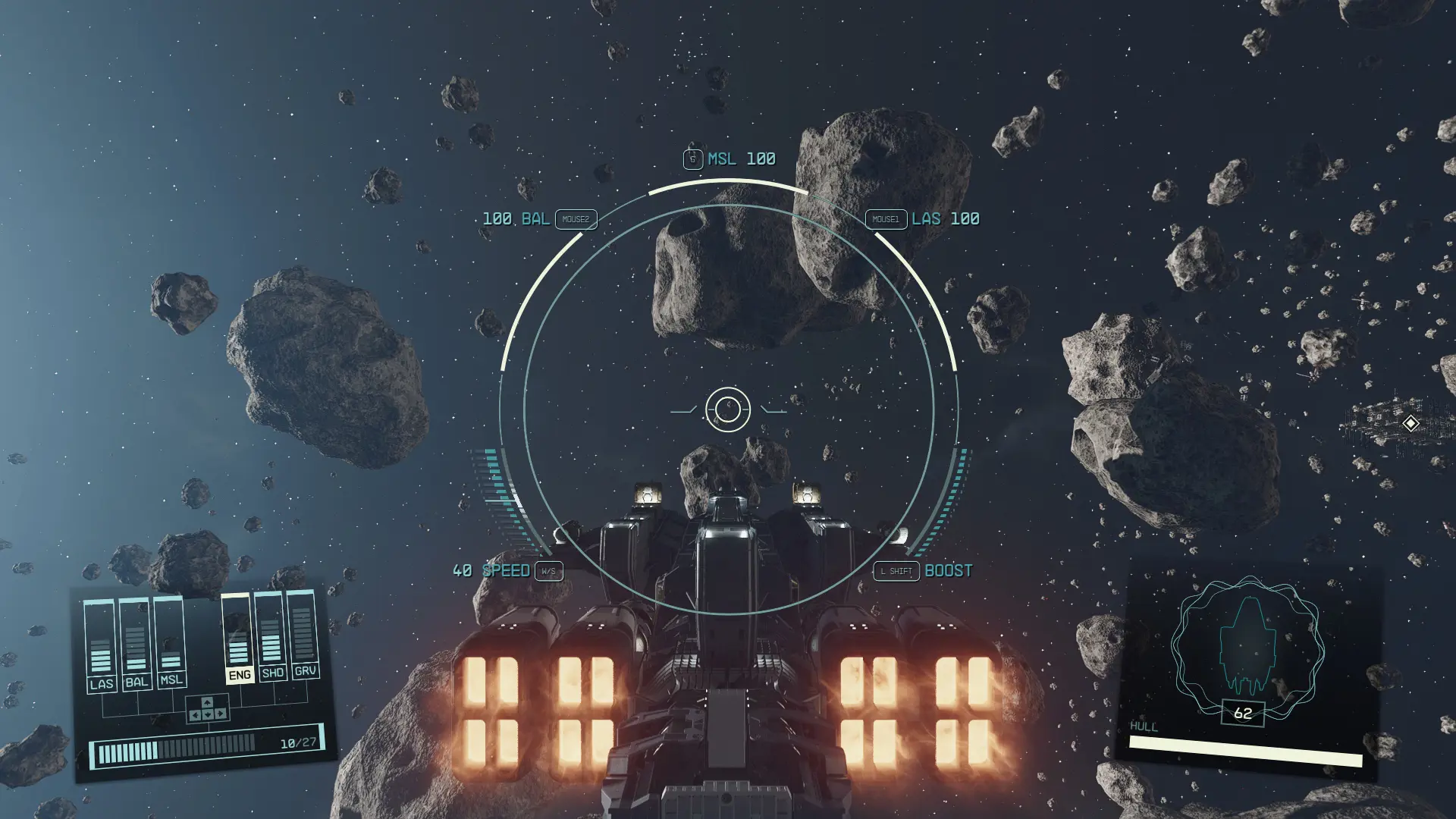 Screenshot of the UC Vanguard ship simulation exam in Starfield.